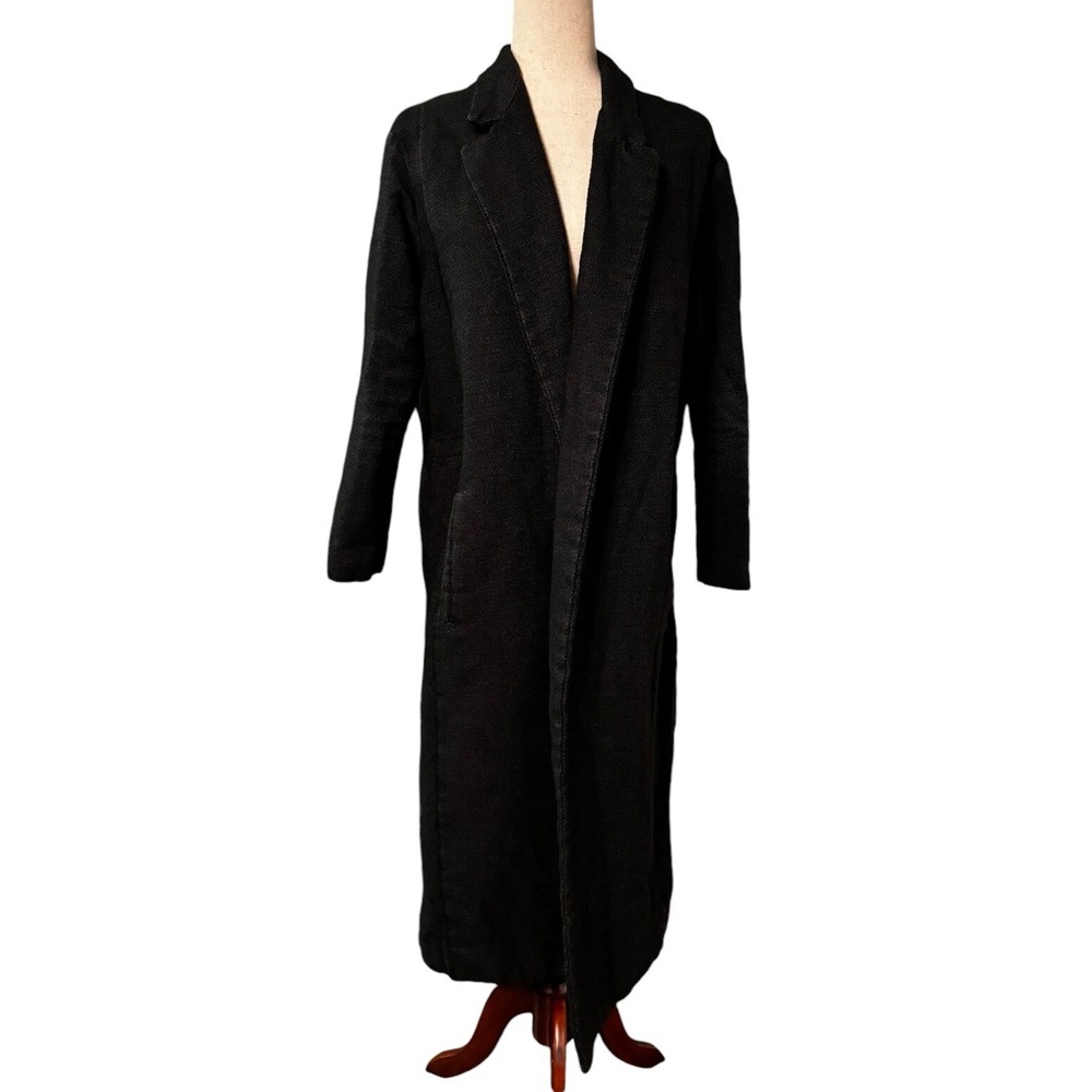 Forte Forte Coat Wool Linen Black Long Inside Tie Size 1 US Size 4 UK Size‎ 8